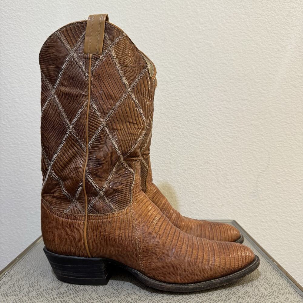 Tony Lama Vintage Gold Label Teju Lizard Patchwork Cowboy Boots Size Mens 10